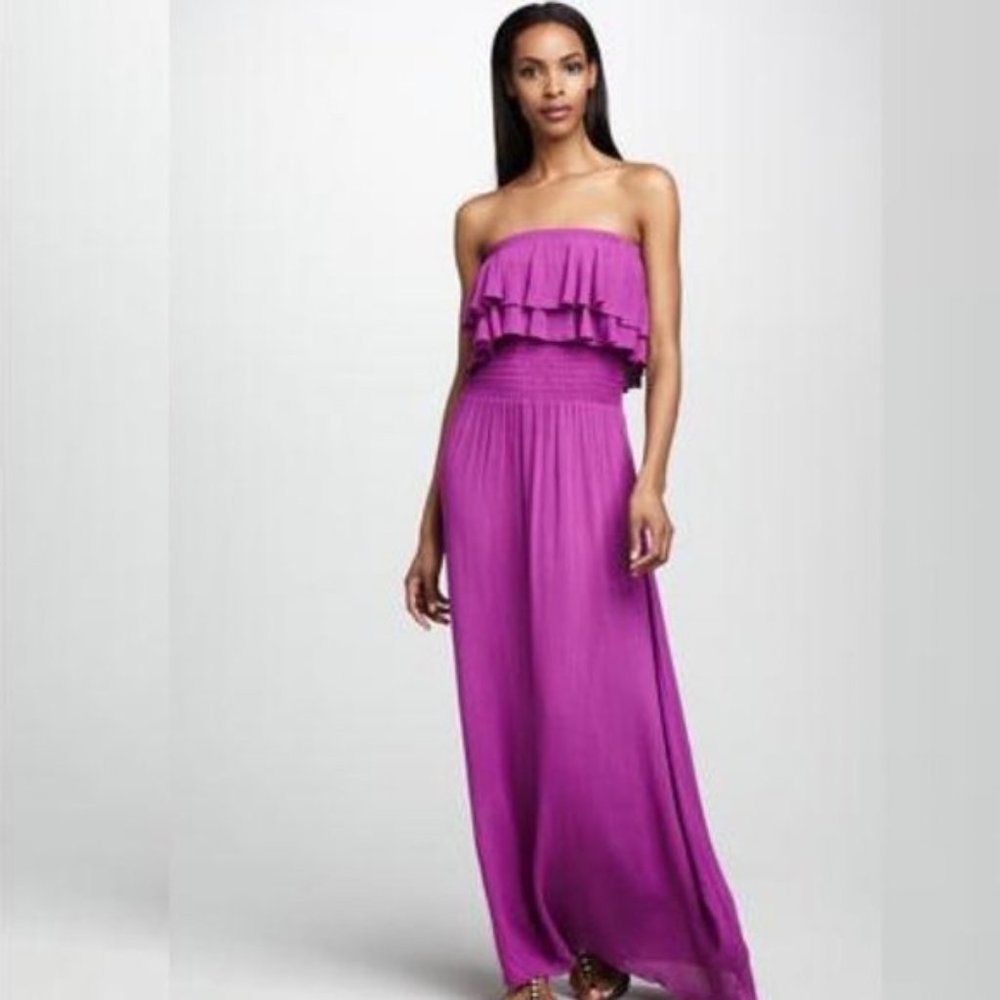 Revolve 525 America Purple Strapless Ruffle Maxi Dress Size XS Viscose Violet